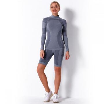 Conjunto curto de ginástica sem costura feminino