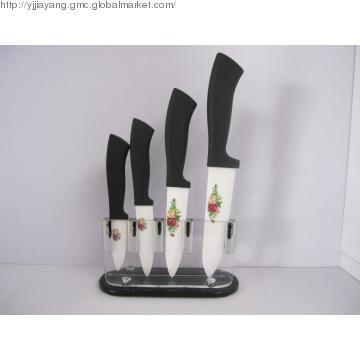 White printed pattern blade ceramic kitchen knife set