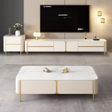 High-End Light Luxury Furniture: Modern Paint Cabinet, Nordic Style Rock Panel Coffee Table & TV Cabinet Combination