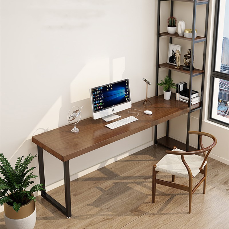 L-shaped Solid Wood Corner Desk with Bookshelf