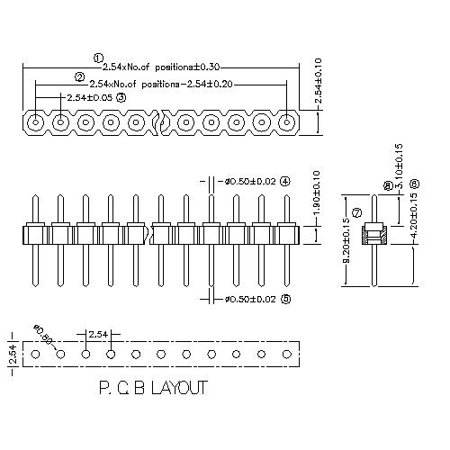 MPHES-XXX10 Machined Pin header connectors 2.54 mm MPHEs series