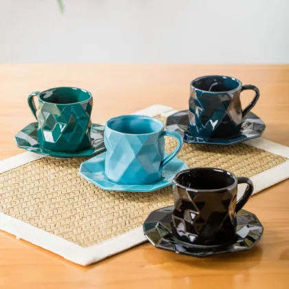 Unique Multi-Color Origami Porcelain Latte Coffee Tea Cup with Saucer