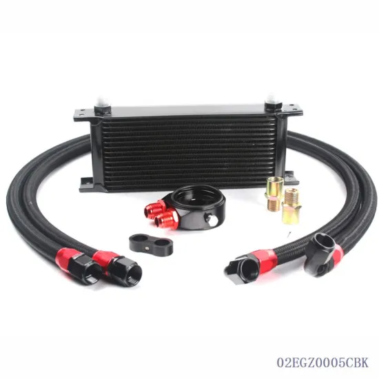 16 ROW AN-10AN UNIVERSAL ENGINE TRANSMISSION OIL COOLER + HOSE KIT BLACK COLOR
