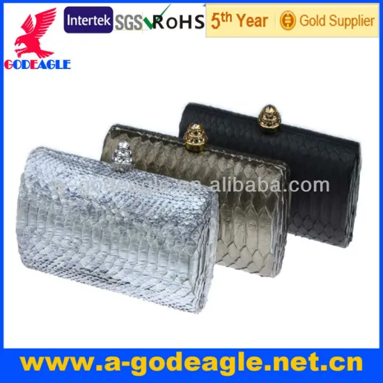 Real leather india clutch bag snake skin with korea crystals on button G20233