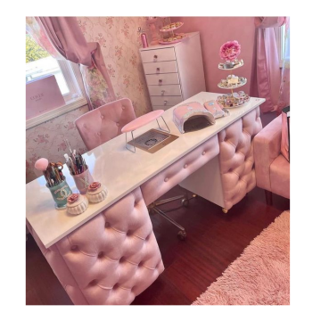 Cute and Simple Pink Nail Table Set for Advanced Fashion Salon Furniture