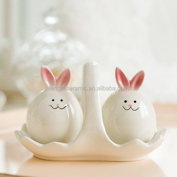 Cute Bunny-Shaped Salt and Pepper Shakers - Ceramic Wedding Favors & Spice Tools