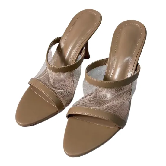 Handcrafted Famous ZA Shoes: Latest 2024 Summer Collection - Mesh High Heel Slides & Slippers in Large Size 42, Open Toe Design for Women