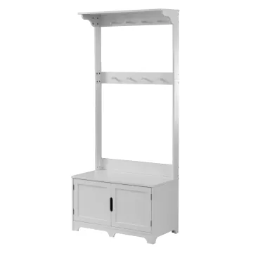 White Wooden Hallway Storage Unit: Coat Rack, Shoe Rack, and Hat Rack