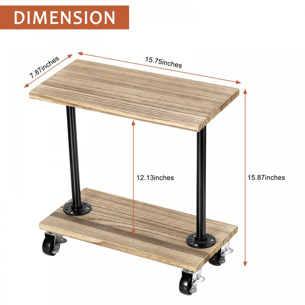 2 Tier Wood Sofa Side Table With Storage Shelf