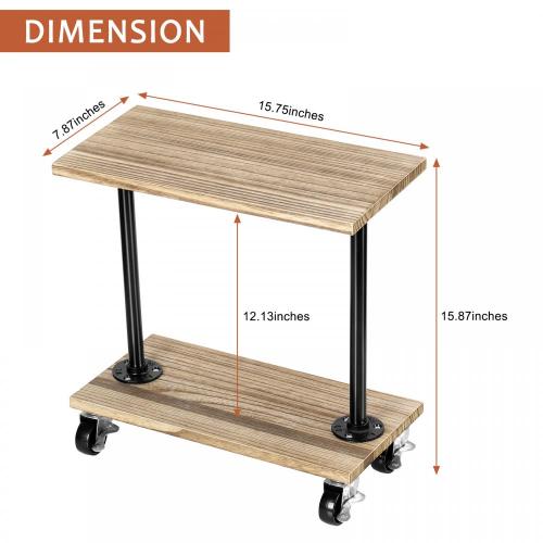 Mesa lateral de sofá de madera de 2 niveles con estante de almacenamiento