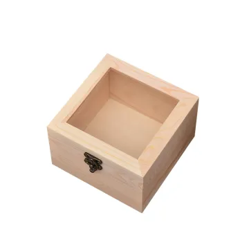 Unfinished Pine Wood Jewelry Box with Hinged Lid