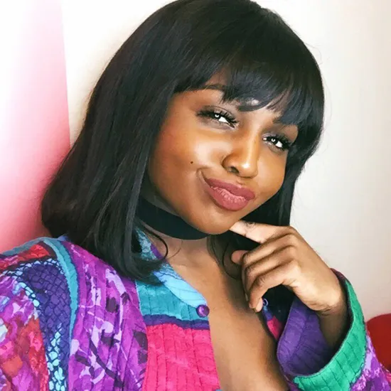 MegaLook Machine Made Black Straight Brazilian Virgin Human Hair Lace Front Short Bob Wigs with Bang