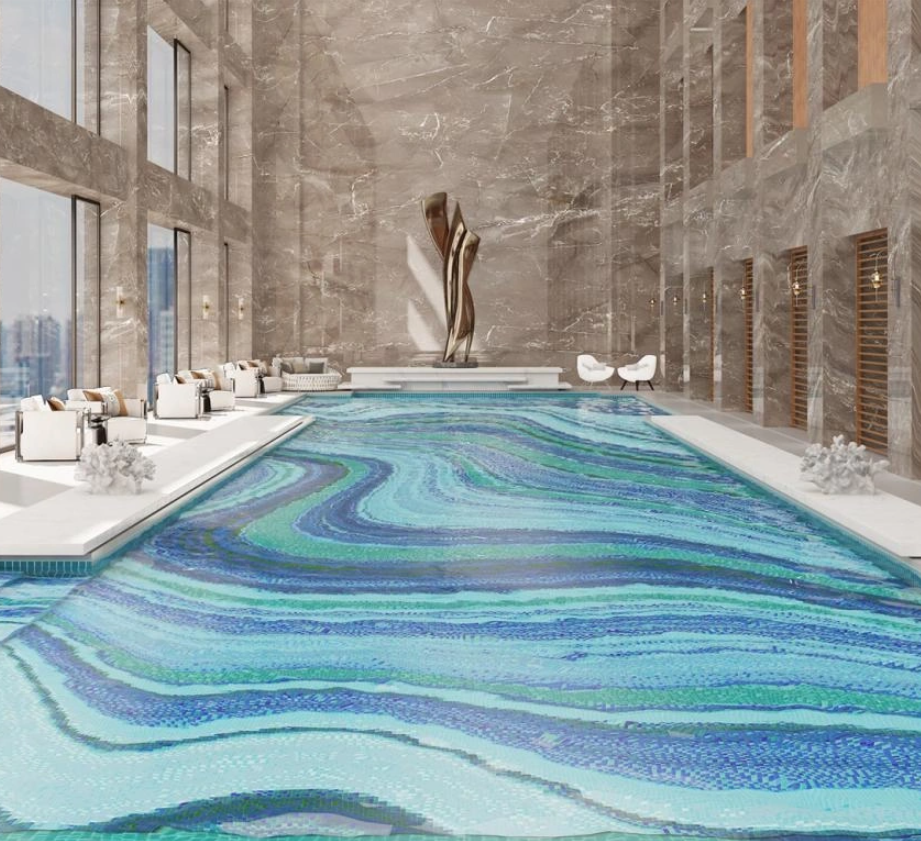 Mosaico su pattern personalizzato per la piscina dell'hotel