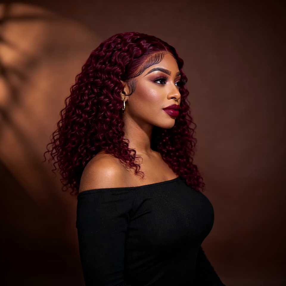 14 Inch 13x4 HD Lace Frontal Kinky Curls 180% Density Burgundy Wig