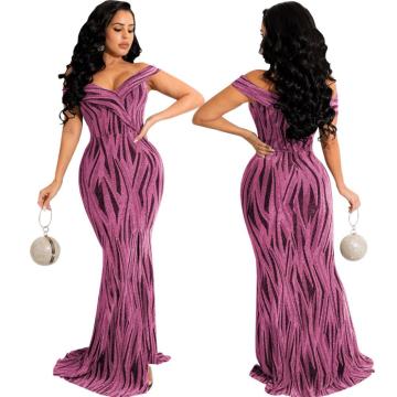Dress Stripe Mermaid Evening Gown