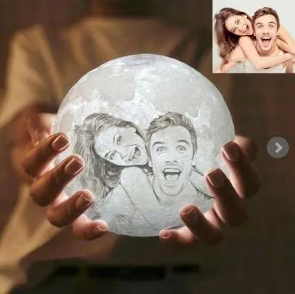 16 Colors USB Rechargeable 3D Printed Moon Lamp with Touch Remote Control