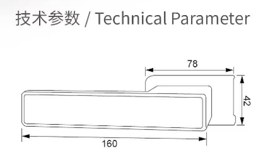Ultra narrow glass lock handle dimensional drawing