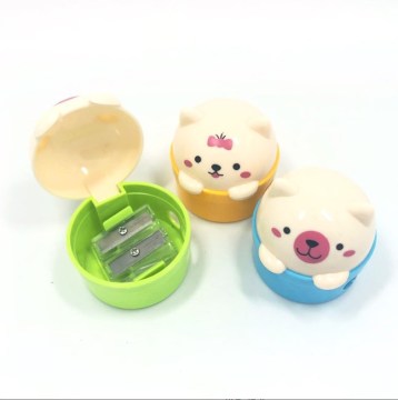 เครื่องเขียน 2PC: เครื่องเหลาดินสอสองหลุมพร้อมการออกแบบแมวการ์ตูนและหมี - เหมาะสำหรับเด็กนักเรียนและอุปกรณ์การเรียน