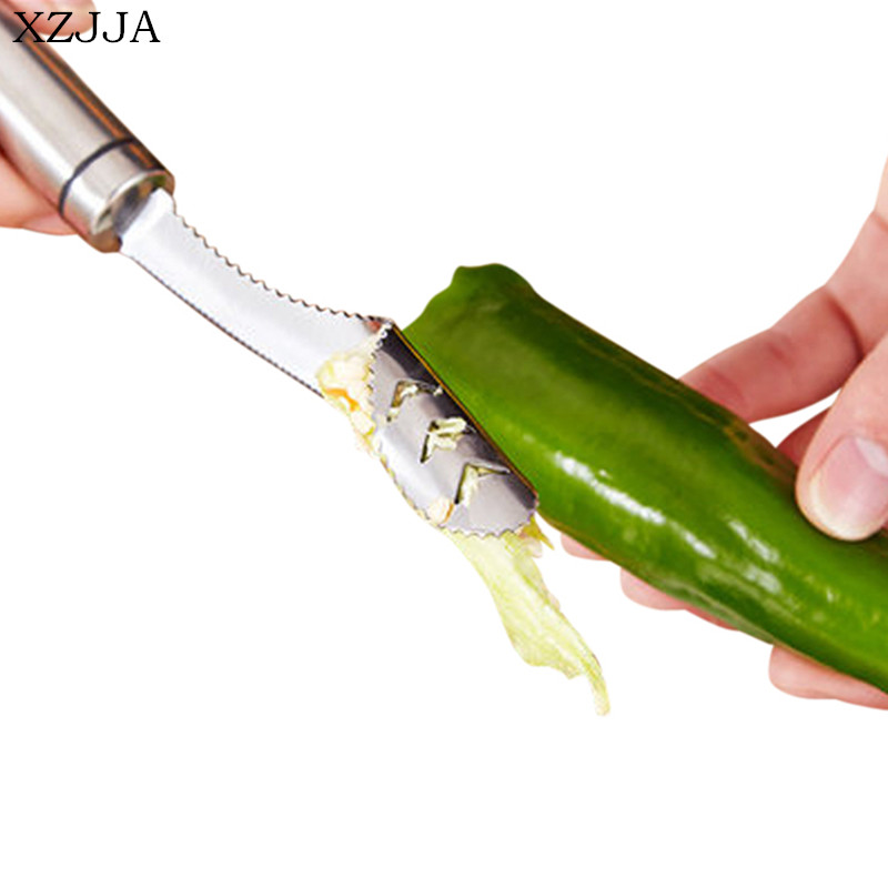 XZJJA Creative Multifunction Pepper Corers Stainless Steel Chili Seed Remover Separator Device Vegetable Cutter Slicer