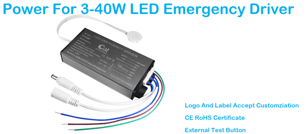 Driver de emergência LED de iluminação universal 3-40W aplicável