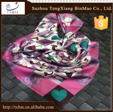 100% silk square scarf with cartoon pattern for children
