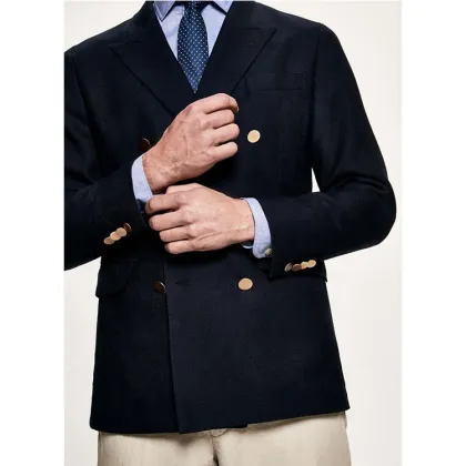 Royal Style Navy Cotton Double Breasted Blazer