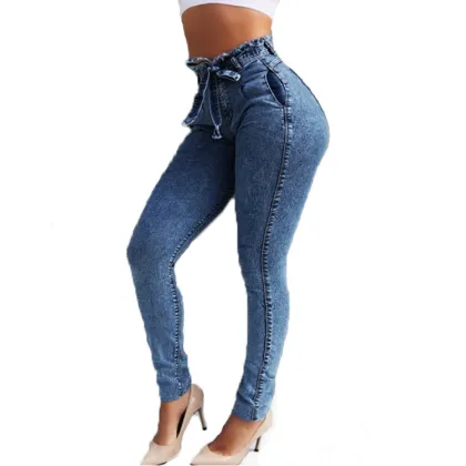 Supplier of New Trend Denim Lace-up Raw Edge Mid Waisted Women's Jeans