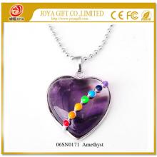 Seven Chakras Gemstone Amethyst Heart Pendant Necklace