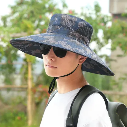 H12 Large Brim Anti-UV Fishing Hat for Middle-aged and Elderly - Camouflage Mountaineering Sunshade Bucket Hat