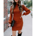 Women Turtleneck Long Sleeve Sweater Dress