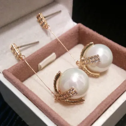 925 Silver Earring Diamond And Pearl Earrings Long Design
