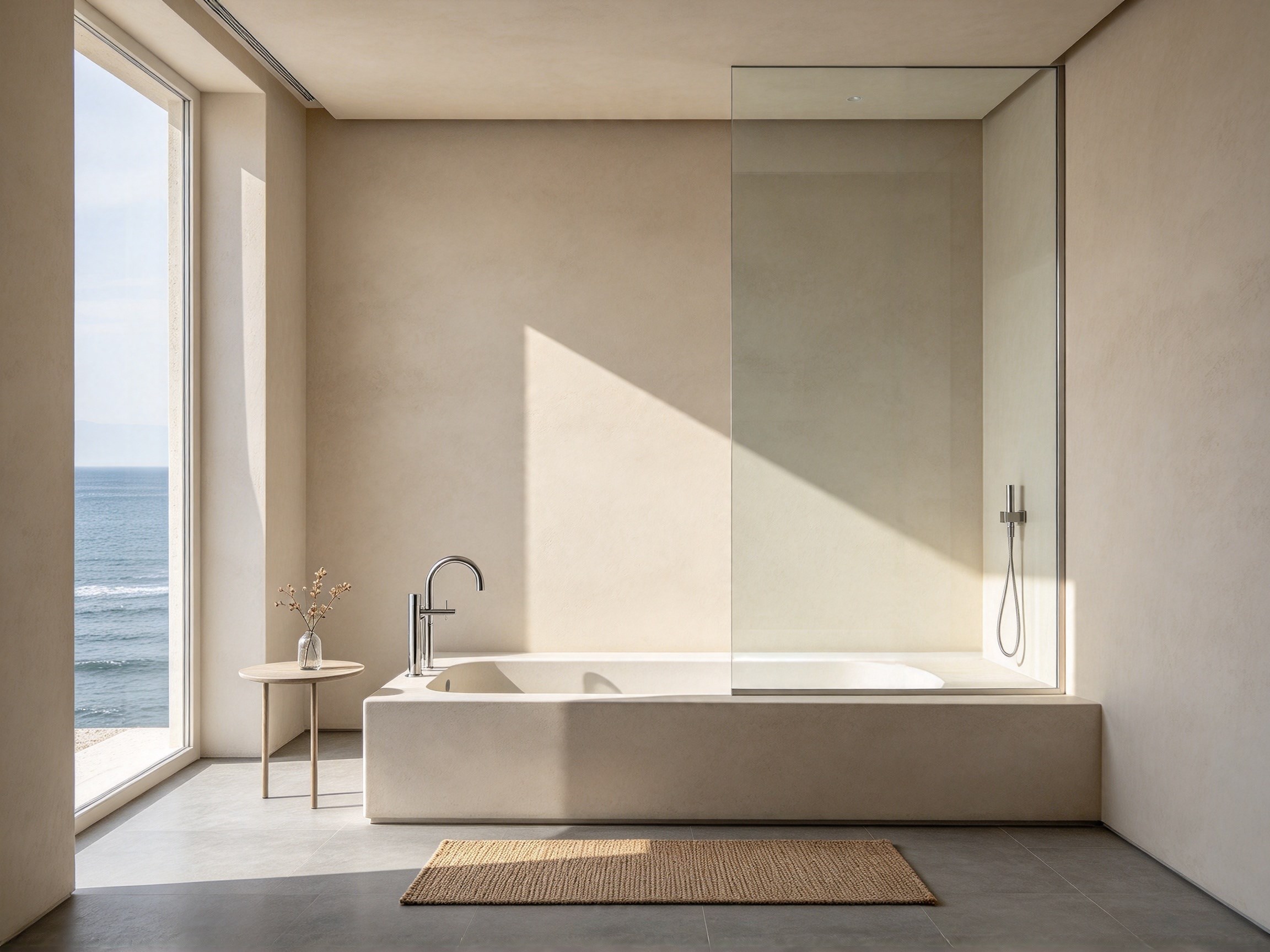paroi de douche fixe sans cadre à côté d'une baignoire