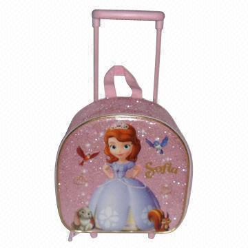 Waterproof princess trolley schoolbag/suitable for girls ages 3-5