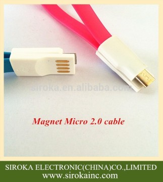 Tangle-free flat Magnetic micro usb 2.0 cable USB sync charger cable cord for Blackberry LG HTC