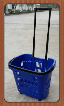 34L Colorful Plastic Shopping Basket with Trolley for Supermarket