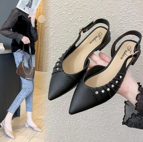 Summer Fashion: Trendy Chunky Heels with Pointed Toe and Korean Casual Style Sandals for Women