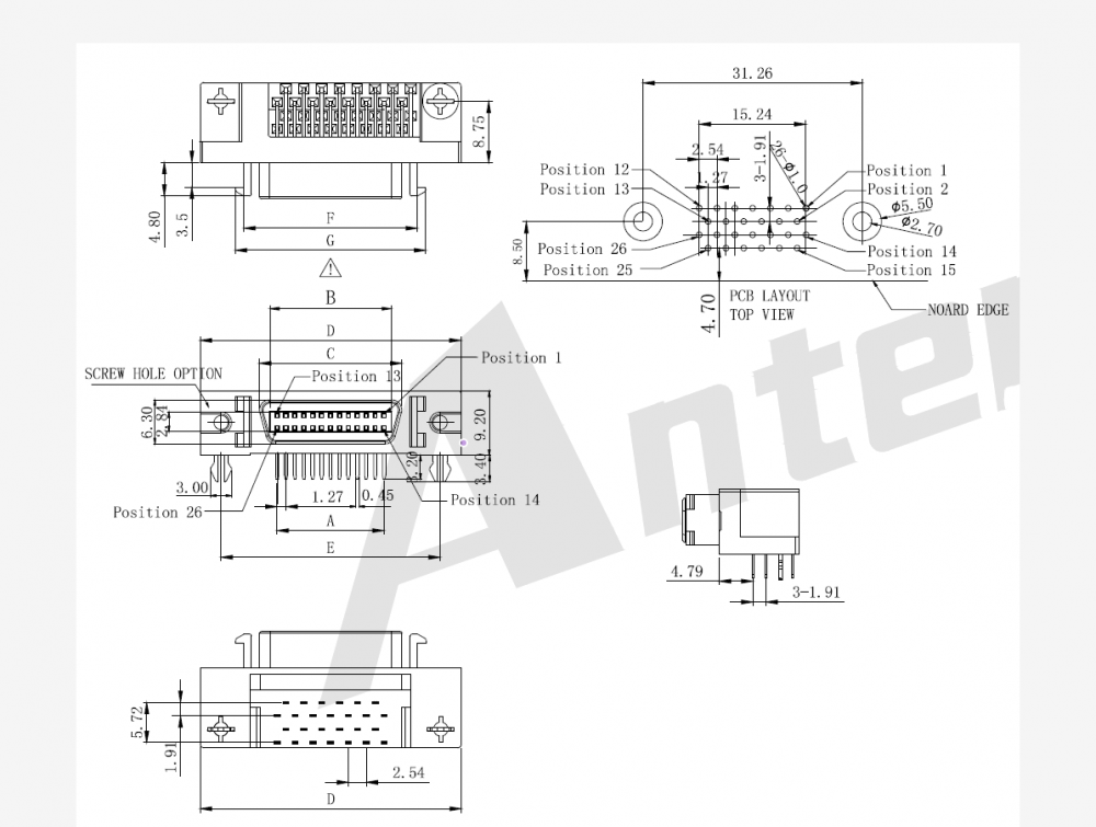 1.27mm SCSI Connector 20P Receptacle Headers Right-Angle Mount Ribbon