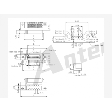 1.27mm SCSI Connector 20P Receptacle Headers Right-Angle Mount Ribbon