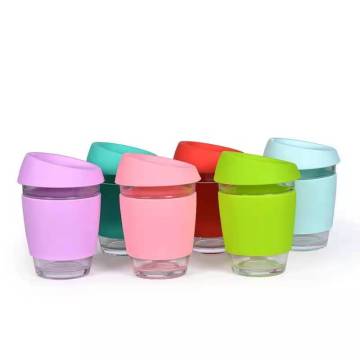 Colorful Portable Glass Coffee Cup with Silicone Cover