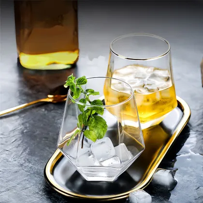 Wholesale Stemless Plastic Whiskey Glasses -Disposable, Shatterproof, Gold Border