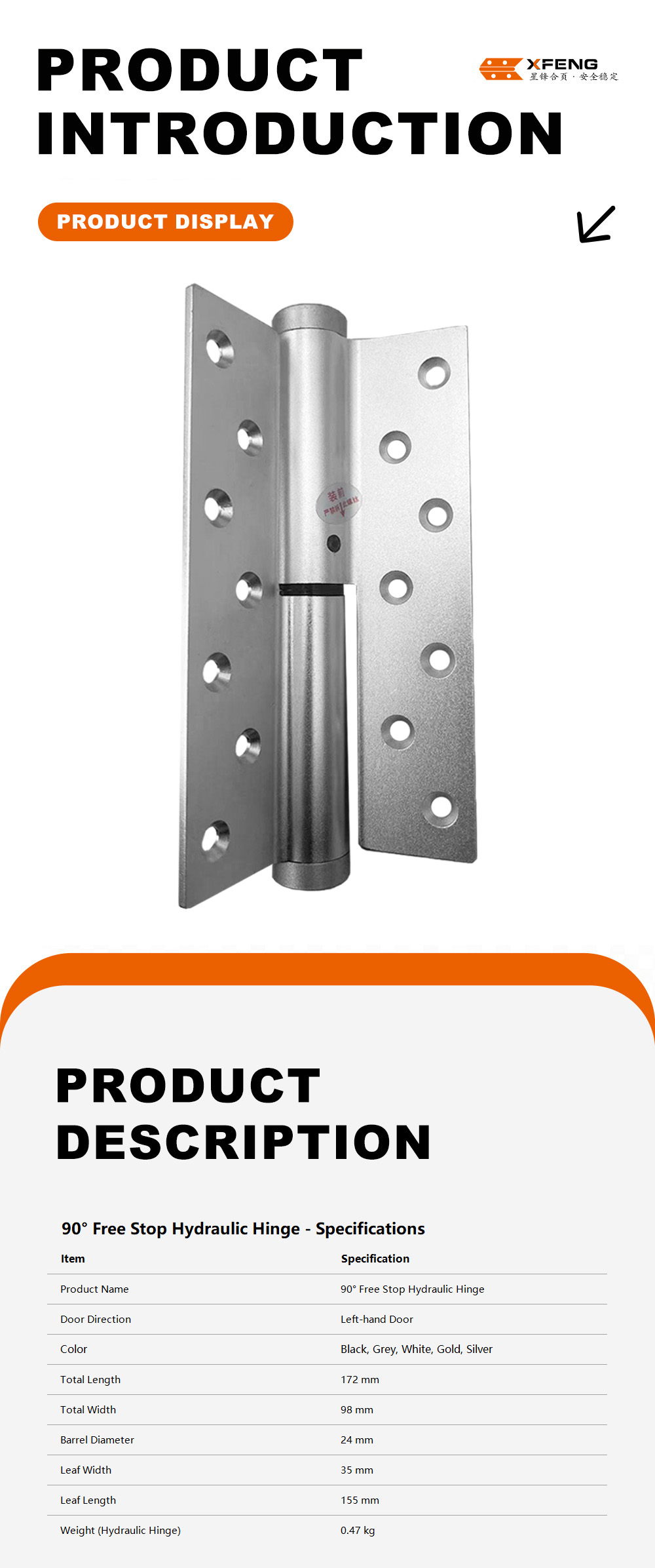 5- 90° Non-positioning Hydraulic Hinge x
