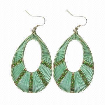 Green Turmaline Diamond Earrings, Mint Silk Cord Thread