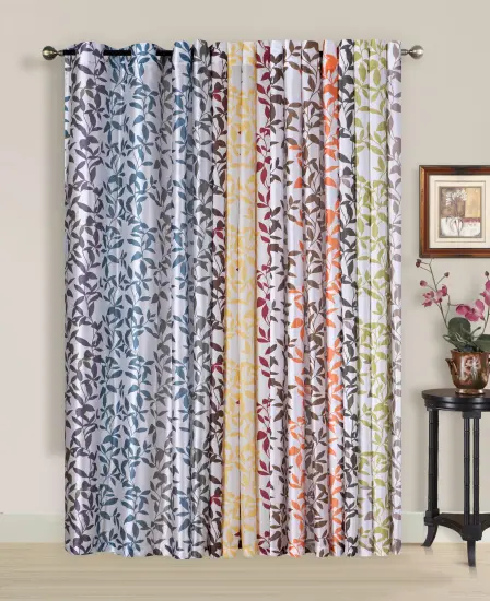Fashion Polyester Faux Silk Leaf Print 8 Eyelet Window Curtain