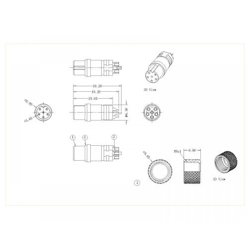 M8-XP-F-146-1 M8 6 ~ 8p Lado do fio feminino