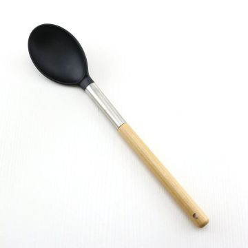 Nonstick Alat Memasak Nylon Solid Pepejal Dengan Pemegang Kayu