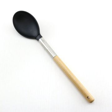 Utensilios de cocina antiadherentes, cuchara de nylon maciza con mango de madera