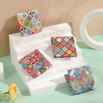 Custom Mini Pocket Mirror for Girls with PU Leather and Printed Design
