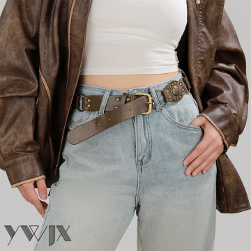 New brown American vintage ring buckle belt