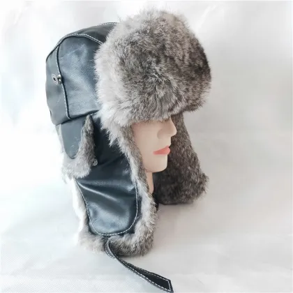 Leather Russian Ushanka Winter Fur Hat Aviator Fur Hats