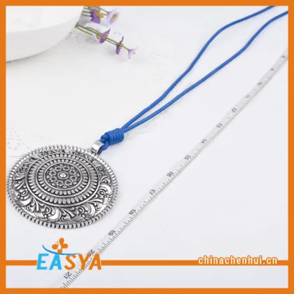 Silver Coin Necklace Blue Chain Coin Pendant Holder Necklace
